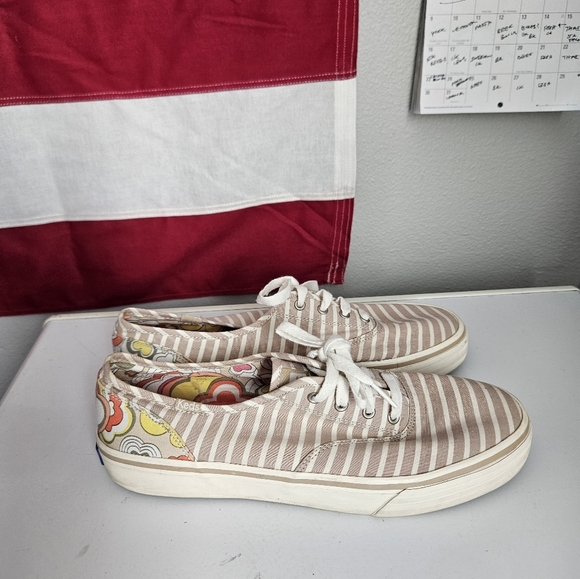 Striped Canvas Sneakers with Floral Heel Keds 8.5 - Picture 1 of 8